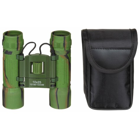 Verrekijker, opvouwbaar, 10 x 25, bos, robijnrode lens